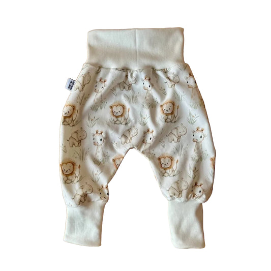 Haremsbyxa baby savannens söta djur, stl 56-86, nyfödd-1,5 år | Ekologisk bomull