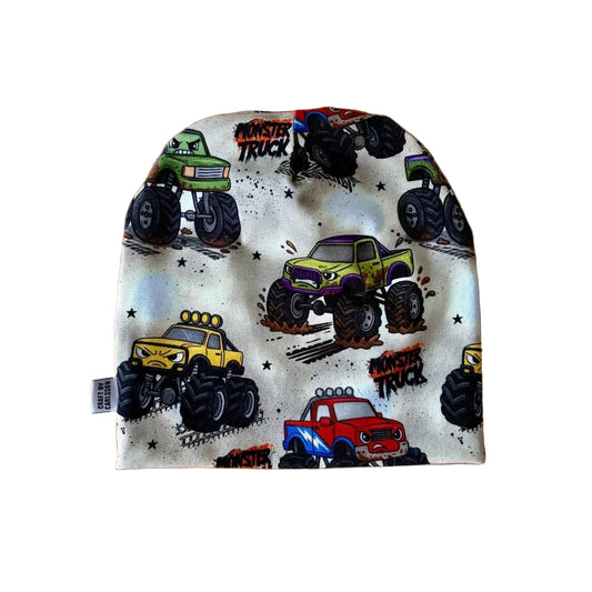 Mössa, med monstertrucks| stl 46-52, 1-10år| ekologisk bomull