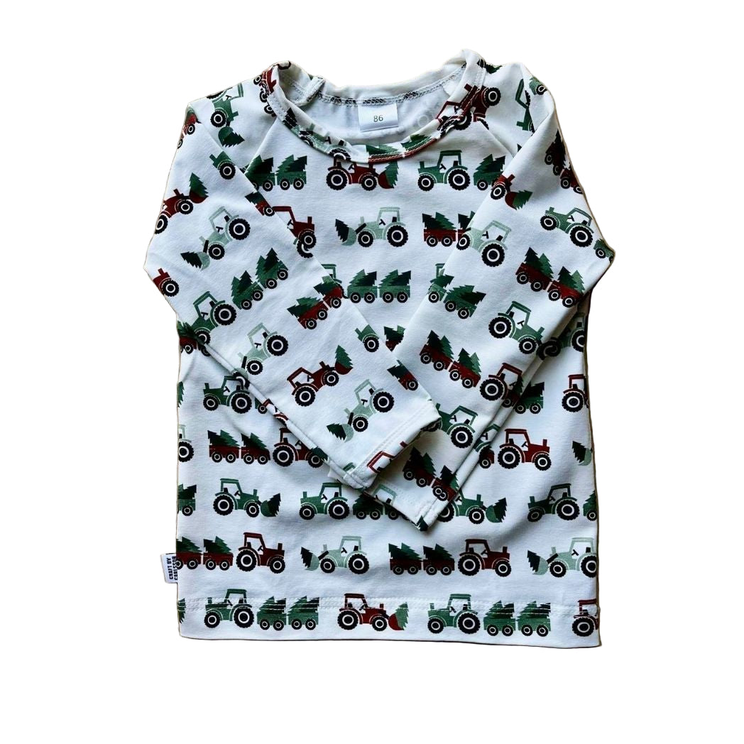 Tröja lång ärm - Traktorer med julgranar